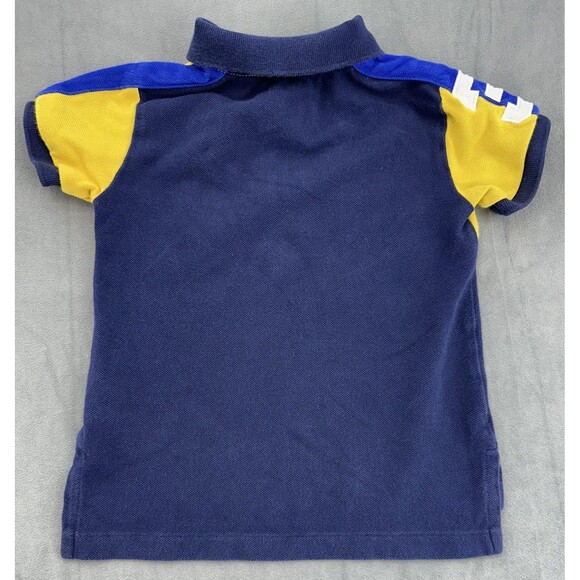 Polo Ralph Lauren Shirt Boys 2T Navy Yellow Colorblock Big Pony Crest Rugby Polo - Picture 2 of 9